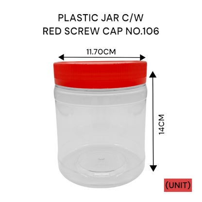 PLASTIC JAR C/W RED SCREW CAP NO.106 PER UNIT