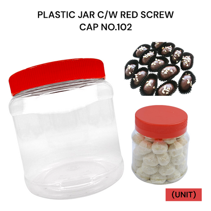 PLASTIC JAR C/W RED SCREW CAP NO.102 PER UNIT