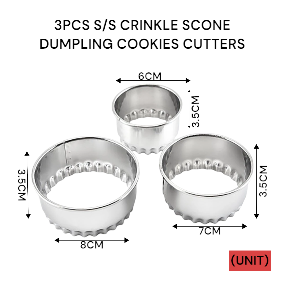 3pcs S/S CRINKLE SCONE DUMPLING COOKIES CUTTERS PER SET