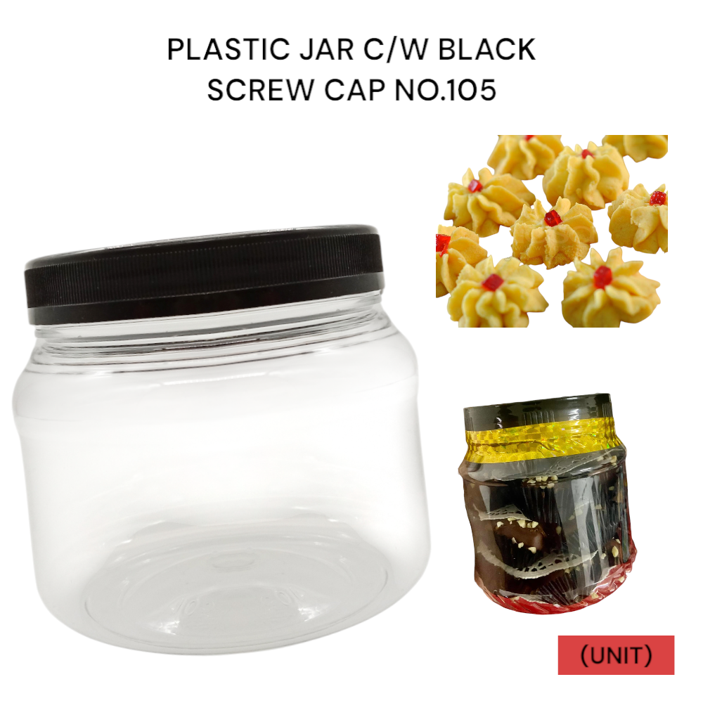PLASTIC JAR C/W BLACK SCREW CAP NO.105 PER UNIT