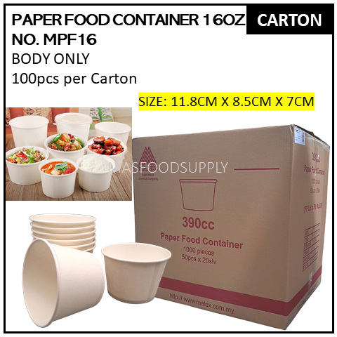 Paper Food Container 16oz No. MPF16 1000pcs Per Carton (BODY ONLY) / Bekas Mangkuk Kertas