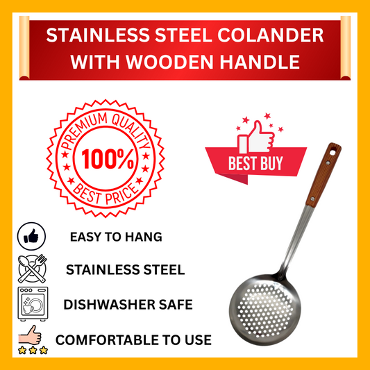 STAINLESS STEEL COLANDER WITH WOODEN HANDLE (1.2)