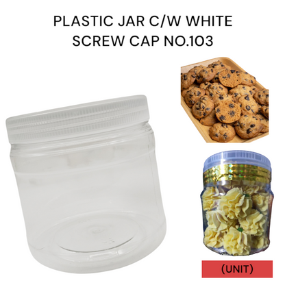 PLASTIC JAR C/W WHITE SCREW CAP NO.103 PER UNIT