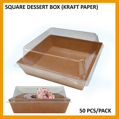 SQUARE DESSERT PACKAGING BOX (KRAFT PAPER) 50'S Per Pack