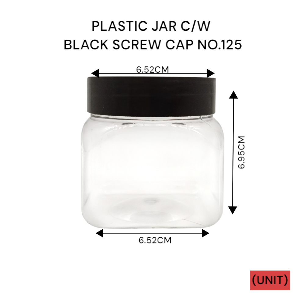 PLASTIC JAR C/W BLACK SCREW CAP NO.125 PER UNIT