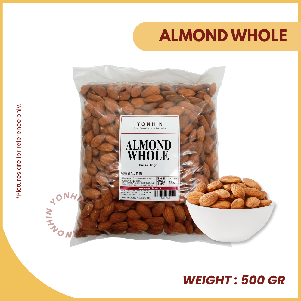 ALMOND WHOLE (BADAM BIJI) 500GM-PKT-R