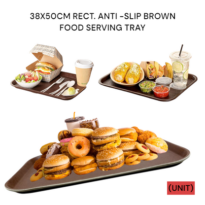 38X50CM RECT. ANTI-SLIP BROWN FOOD SERVING TRAY (B36-26C 1320) PER UNIT