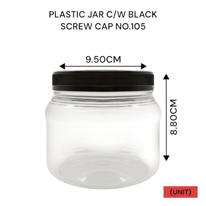 PLASTIC JAR C/W BLACK SCREW CAP NO.105 PER UNIT