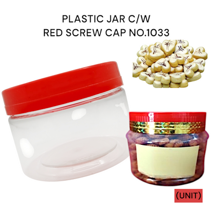 PLASTIC JAR C/W RED SCREW CAP NO.1033 PER UNIT