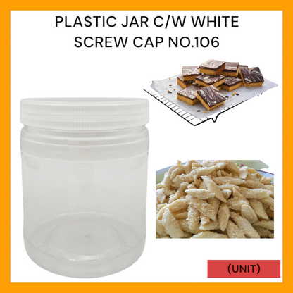PLASTIC JAR C/W WHITE SCREW CAP NO.106 PER UNIT
