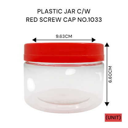 PLASTIC JAR C/W RED SCREW CAP NO.1033 PER UNIT