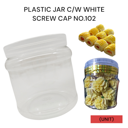 PLASTIC JAR C/W WHITE SCREW CAP NO.102 PER UNIT