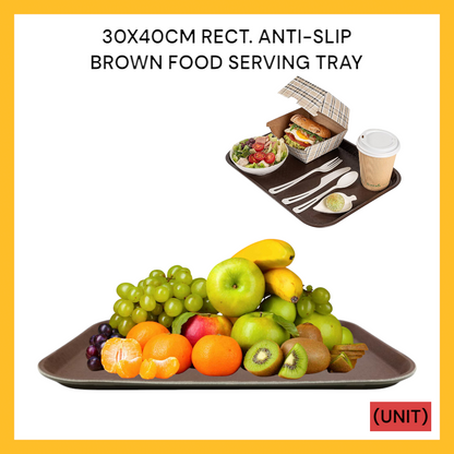 30X40CM RECT. ANTI-SLIP BROWN FOOD SERVING TRAY (B36-26A 1216) PER UNIT