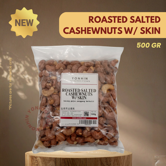 ROASTED SALTED CASHEWNUTS W/ SKIN 500GM-PKT-R