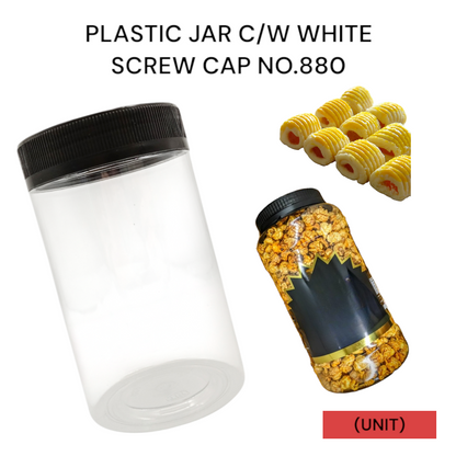 PLASTIC JAR C/W BLACK SCREW CAP NO.880 PER UNIT
