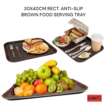 30X40CM RECT. ANTI-SLIP BROWN FOOD SERVING TRAY (B36-26A 1216) PER UNIT