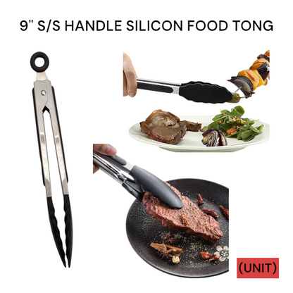 9" S/S HANDLE SILICON FOOD TONG (PL-1148) PER UNIT