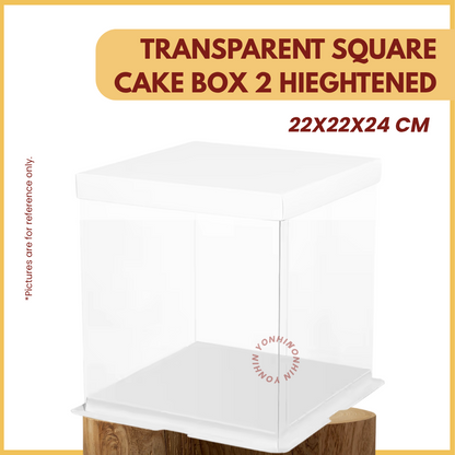 TRANSPARENT SQUARE CAKE BOX 2 HIEGHTENED 22X22X24CM-UNIT