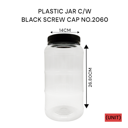 PLASTIC JAR C/W BLACK SCREW CAP NO.2060 PER UNIT