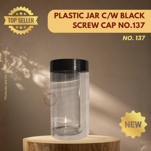 PLASTIC JAR C/W BLACK SCREW CAP NO.137 PER UNIT