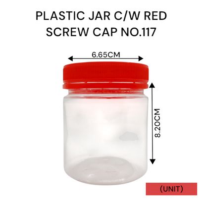 PLASTIC JAR C/W RED SCREW CAP NO.117 PER UNIT